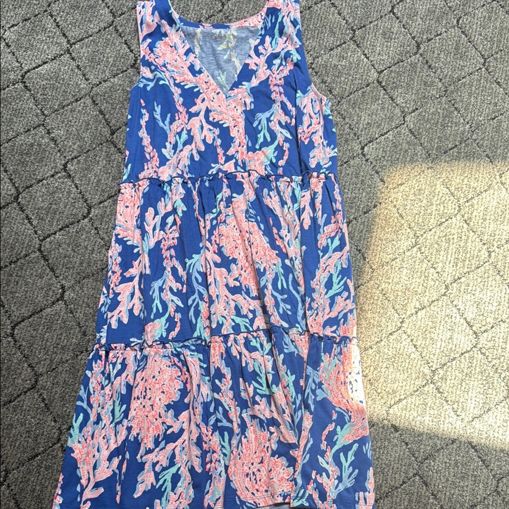 Lilly Pulitzer Vibrant Blue and Pink Coral Midi Dress